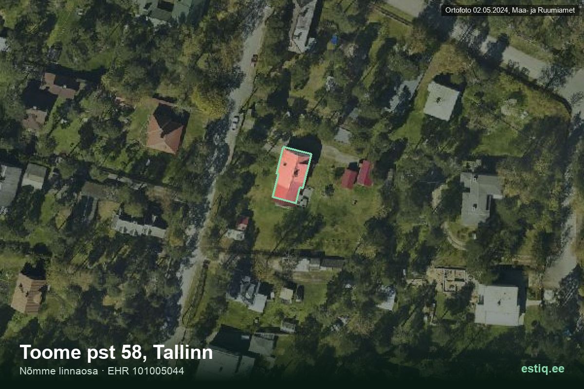 Toome pst 58, Tallinn – hoone aerofoto, kontuur ehitisregistri (EHR) andmetest