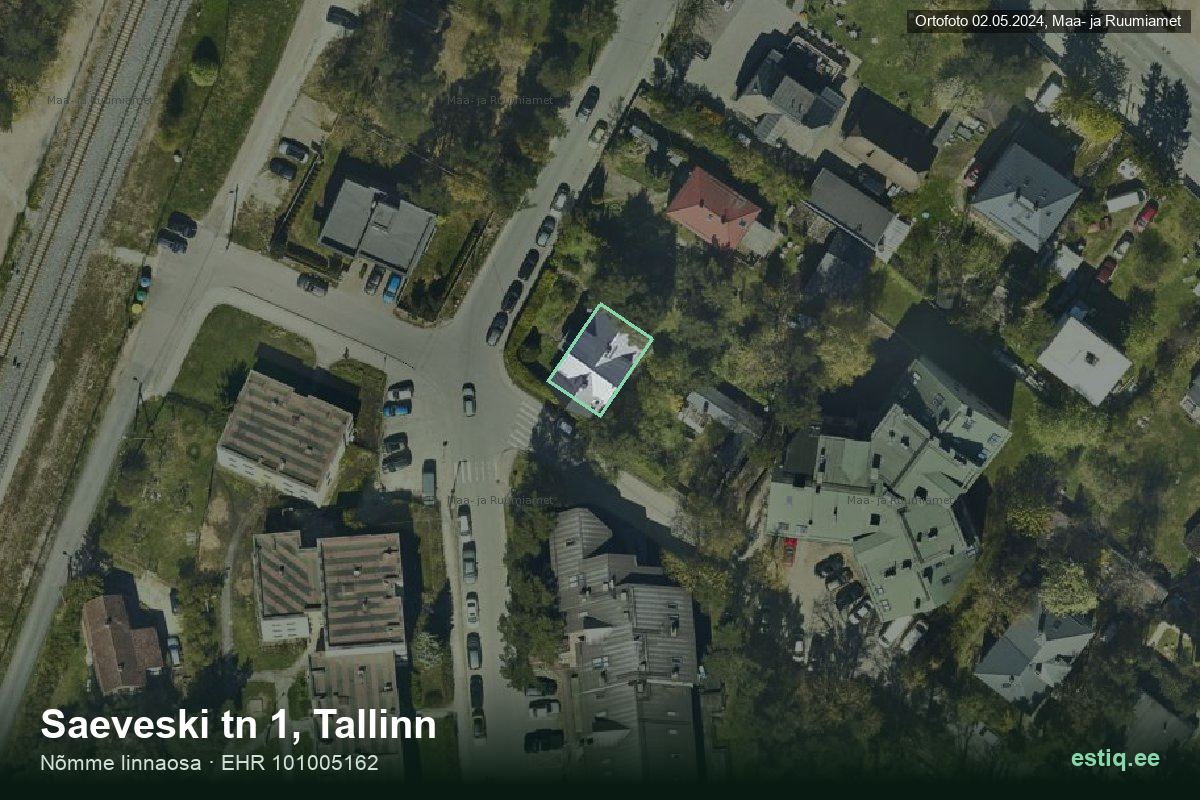 Saeveski tänav 1, Tallinn – аэрофото дома, контур по данным регистра строений (EHR)