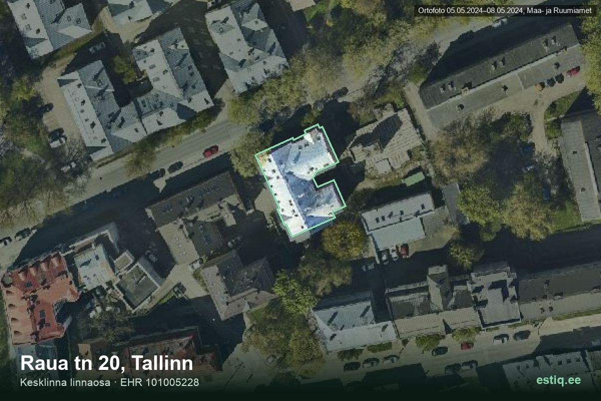 Raua tänav 20, Tallinn – hoone aerofoto, kontuur ehitisregistri (EHR) andmetest