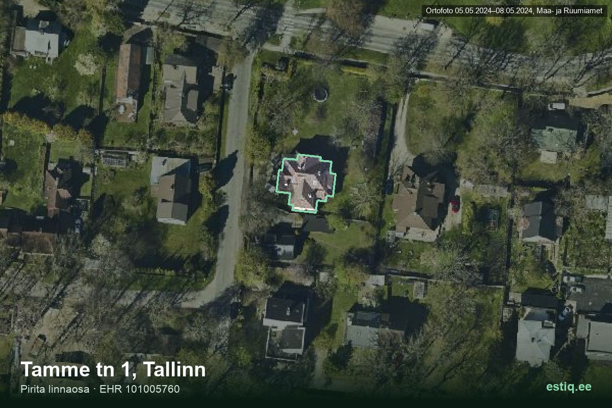 Tamme tänav 1, Tallinn – hoone aerofoto, kontuur ehitisregistri (EHR) andmetest