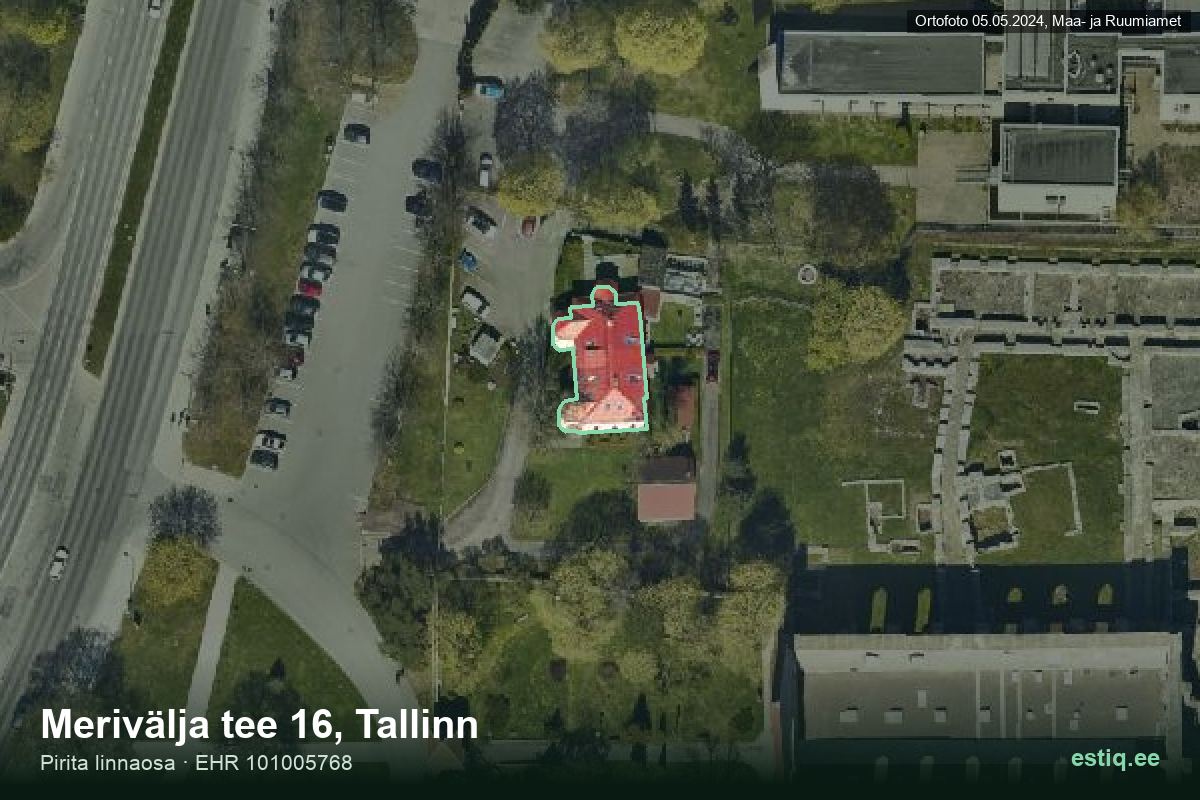 Merivälja tee 16, Tallinn – hoone aerofoto, kontuur ehitisregistri (EHR) andmetest