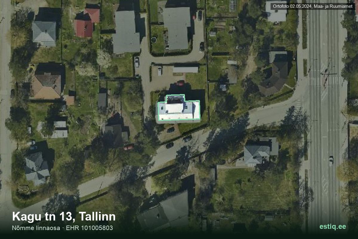 Kagu tänav 13, Tallinn – hoone aerofoto, kontuur ehitisregistri (EHR) andmetest