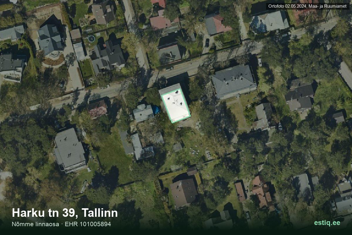 Harku tänav 39, Tallinn – hoone aerofoto, kontuur ehitisregistri (EHR) andmetest