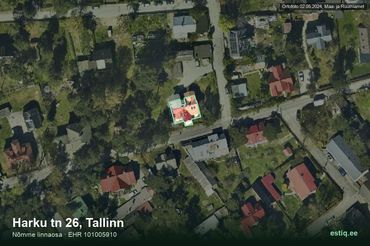 Harku tänav 26, Tallinn – аэрофото дома, контур по данным регистра строений (EHR)