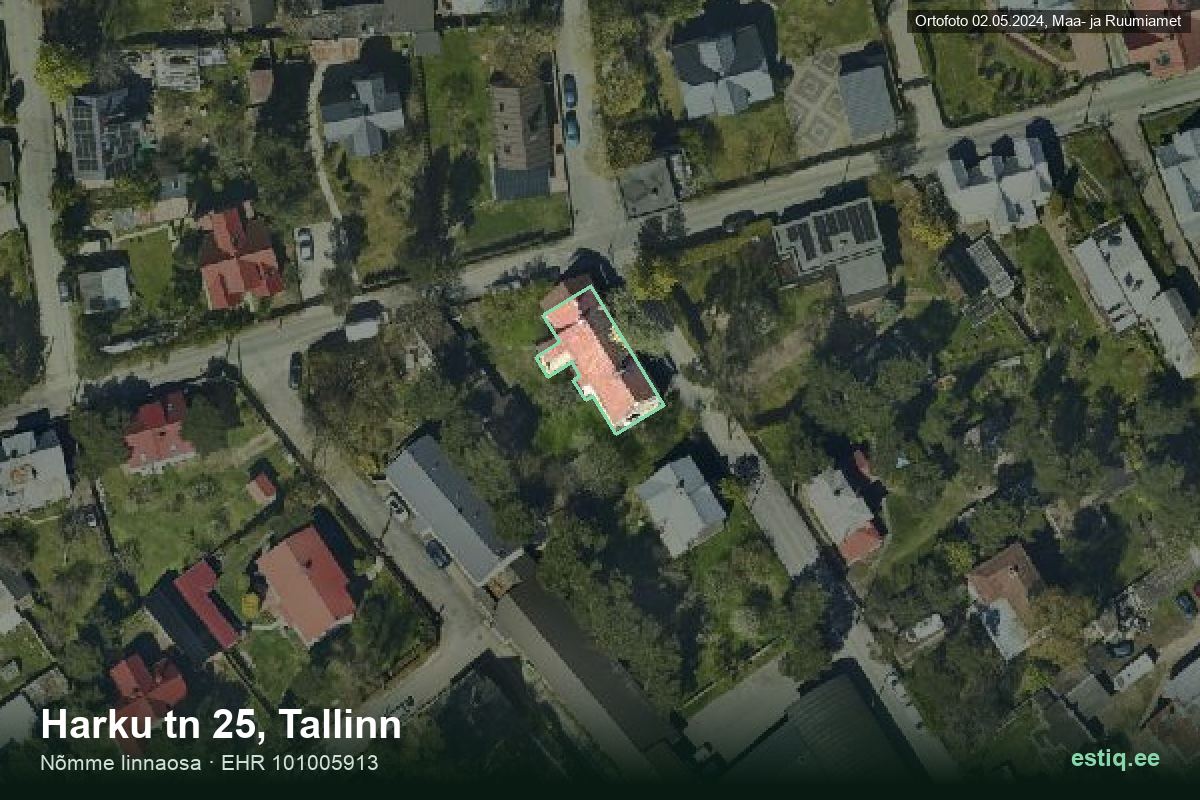 Harku tänav 25, Tallinn – аэрофото дома, контур по данным регистра строений (EHR)