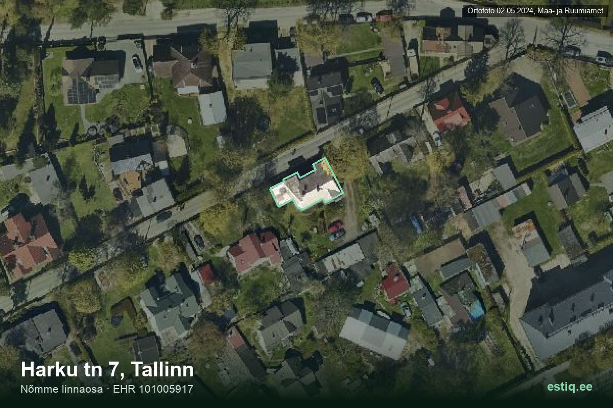 Harku tänav 7, Tallinn – hoone aerofoto, kontuur ehitisregistri (EHR) andmetest