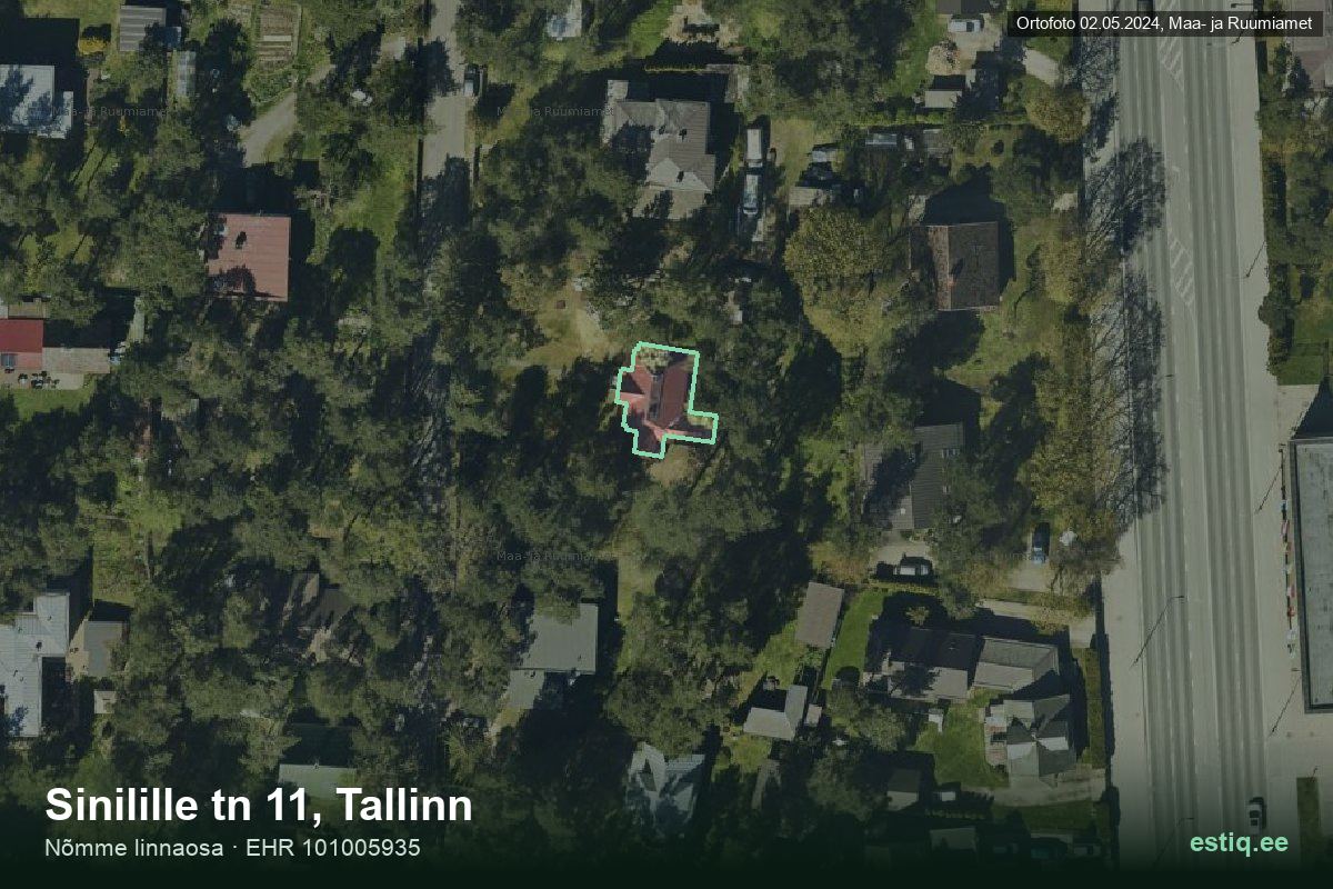 Sinilille tänav 11, Tallinn – аэрофото дома, контур по данным регистра строений (EHR)