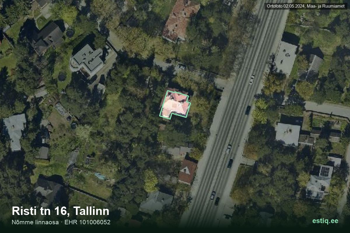 Risti tänav 16, Tallinn – hoone aerofoto, kontuur ehitisregistri (EHR) andmetest