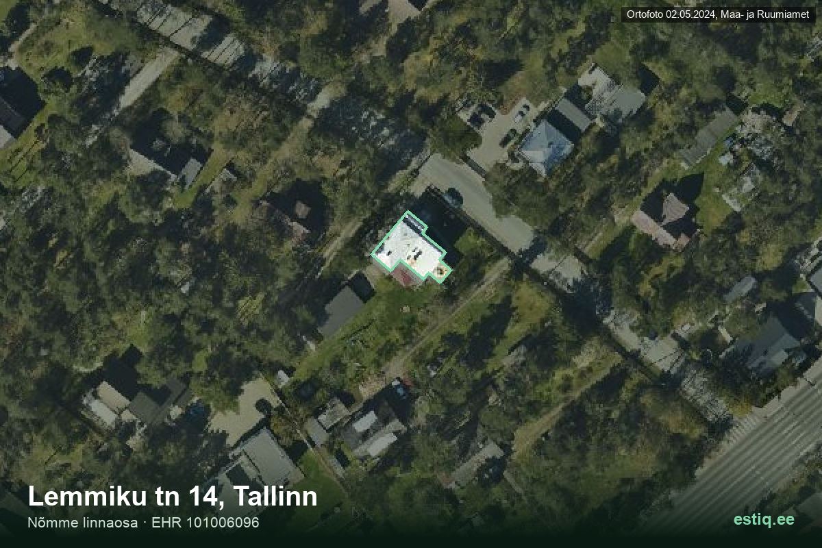 Lemmiku tänav 14, Tallinn – аэрофото дома, контур по данным регистра строений (EHR)
