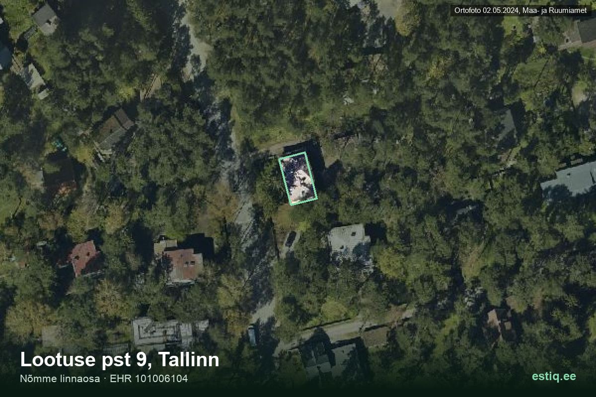 Lootuse pst 9, Tallinn – hoone aerofoto, kontuur ehitisregistri (EHR) andmetest