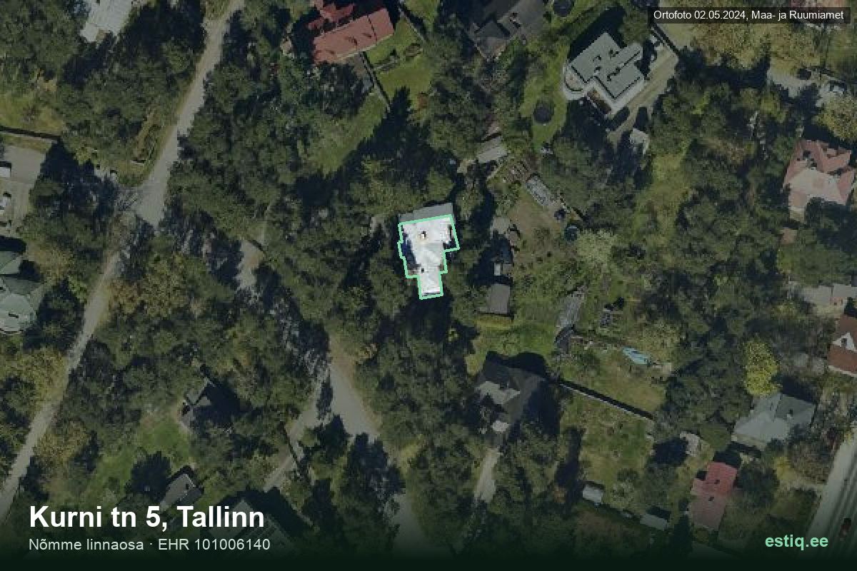 Kurni tänav 5, Tallinn – hoone aerofoto, kontuur ehitisregistri (EHR) andmetest