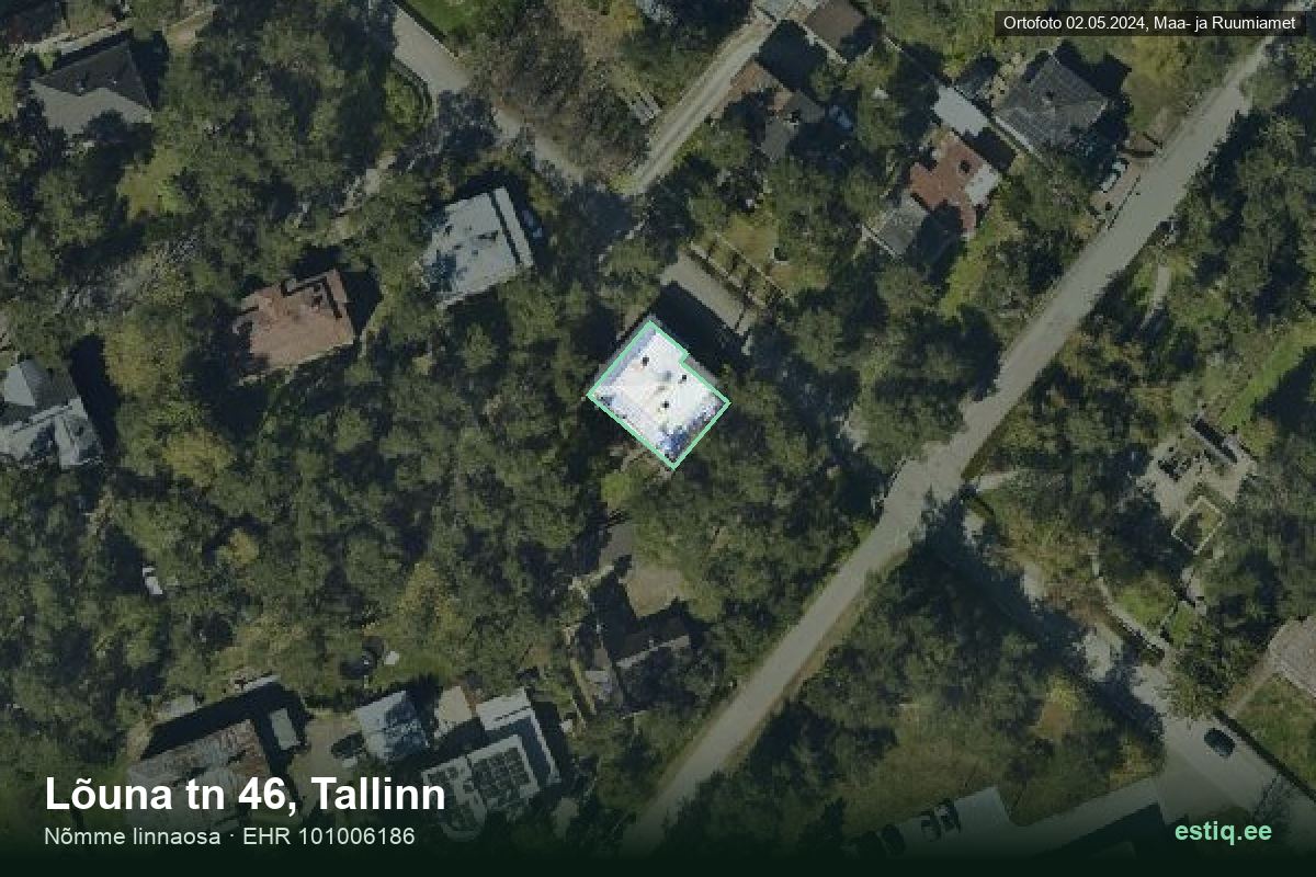 Lõuna tänav 46, Tallinn – ilmakuva rakennuksesta, ääriviiva rakennusrekisteristä (EHR)