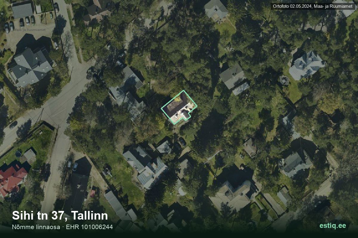 Sihi tänav 37, Tallinn – ilmakuva rakennuksesta, ääriviiva rakennusrekisteristä (EHR)