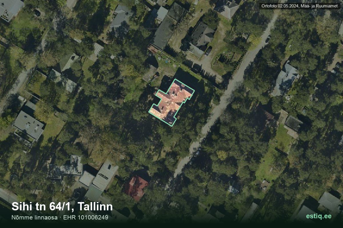 Sihi tänav 64/1, Tallinn – ilmakuva rakennuksesta, ääriviiva rakennusrekisteristä (EHR)