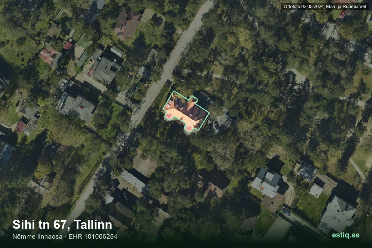 Sihi tänav 67, Tallinn – ilmakuva rakennuksesta, ääriviiva rakennusrekisteristä (EHR)