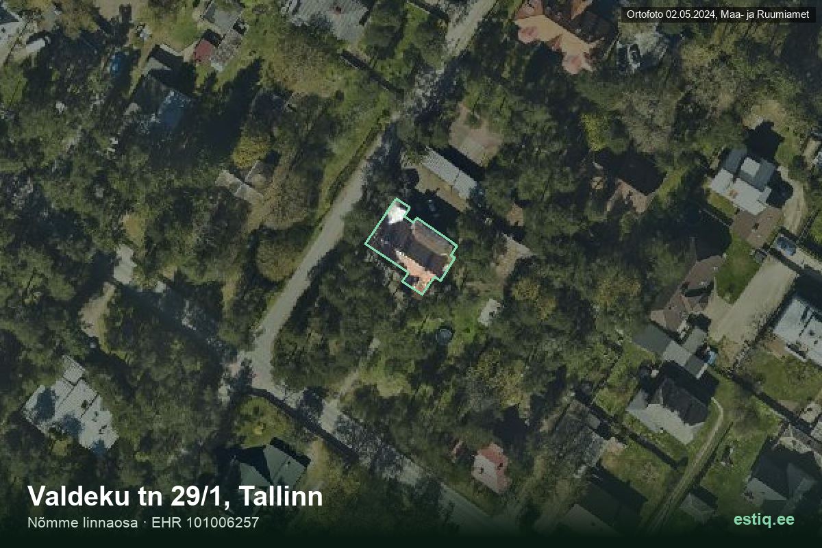 Valdeku tänav 29/1, Tallinn – hoone aerofoto, kontuur ehitisregistri (EHR) andmetest