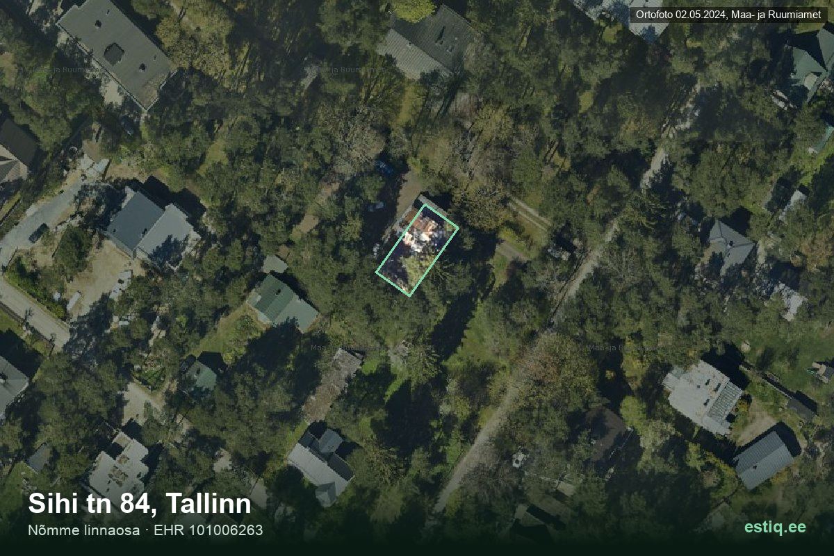 Sihi tänav 84, Tallinn – ilmakuva rakennuksesta, ääriviiva rakennusrekisteristä (EHR)