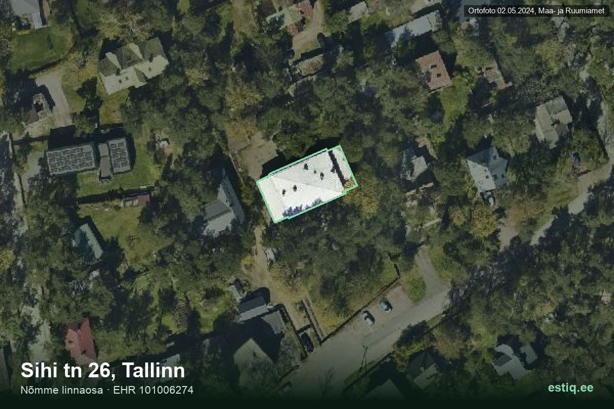 Sihi tänav 26, Tallinn – hoone aerofoto, kontuur ehitisregistri (EHR) andmetest