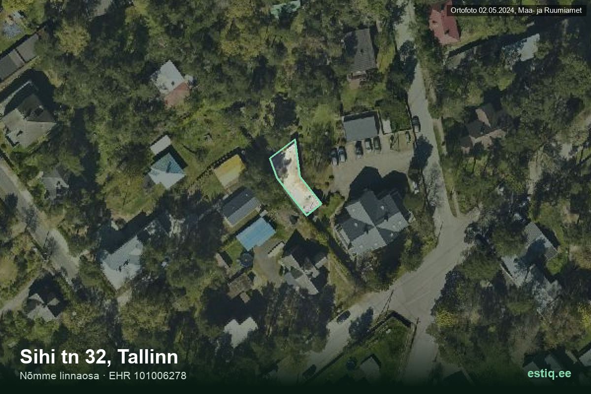 Sihi tänav 32, Tallinn – ilmakuva rakennuksesta, ääriviiva rakennusrekisteristä (EHR)