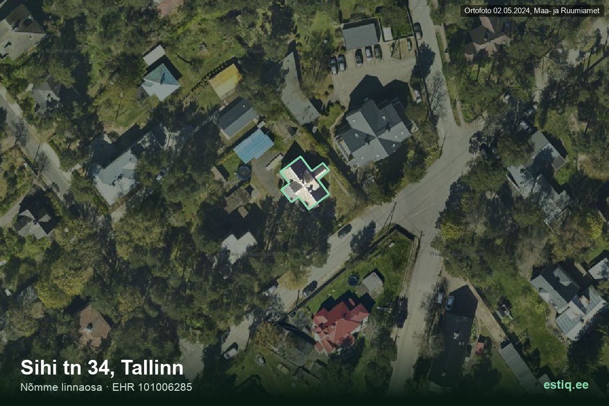Sihi tänav 34, Tallinn – ilmakuva rakennuksesta, ääriviiva rakennusrekisteristä (EHR)