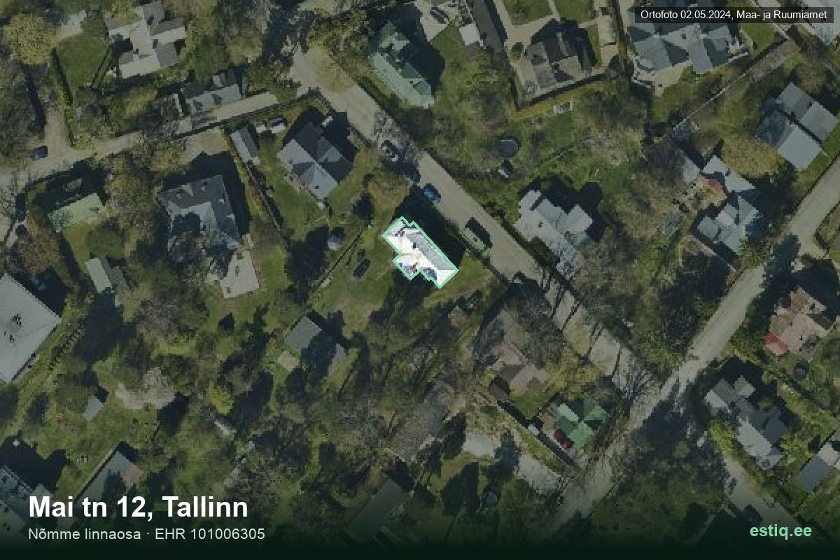 Mai tänav 12, Tallinn – hoone aerofoto, kontuur ehitisregistri (EHR) andmetest