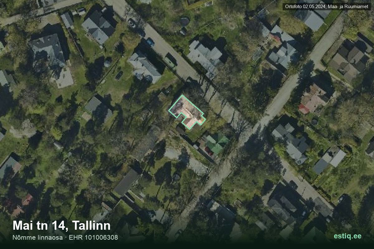 Mai tänav 14, Tallinn – hoone aerofoto, kontuur ehitisregistri (EHR) andmetest