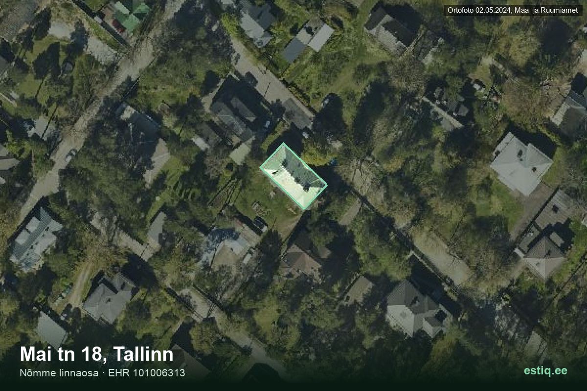 Mai tänav 18, Tallinn – hoone aerofoto, kontuur ehitisregistri (EHR) andmetest