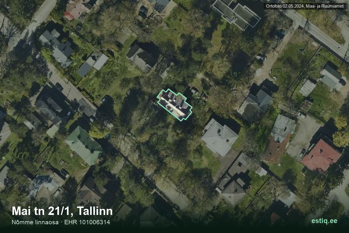 Mai tänav 21/1, Tallinn – hoone aerofoto, kontuur ehitisregistri (EHR) andmetest