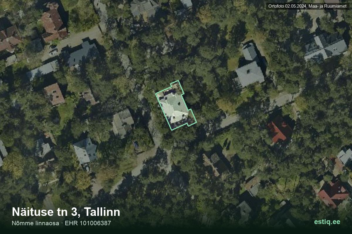 Näituse tänav 3, Tallinn – аэрофото дома, контур по данным регистра строений (EHR)