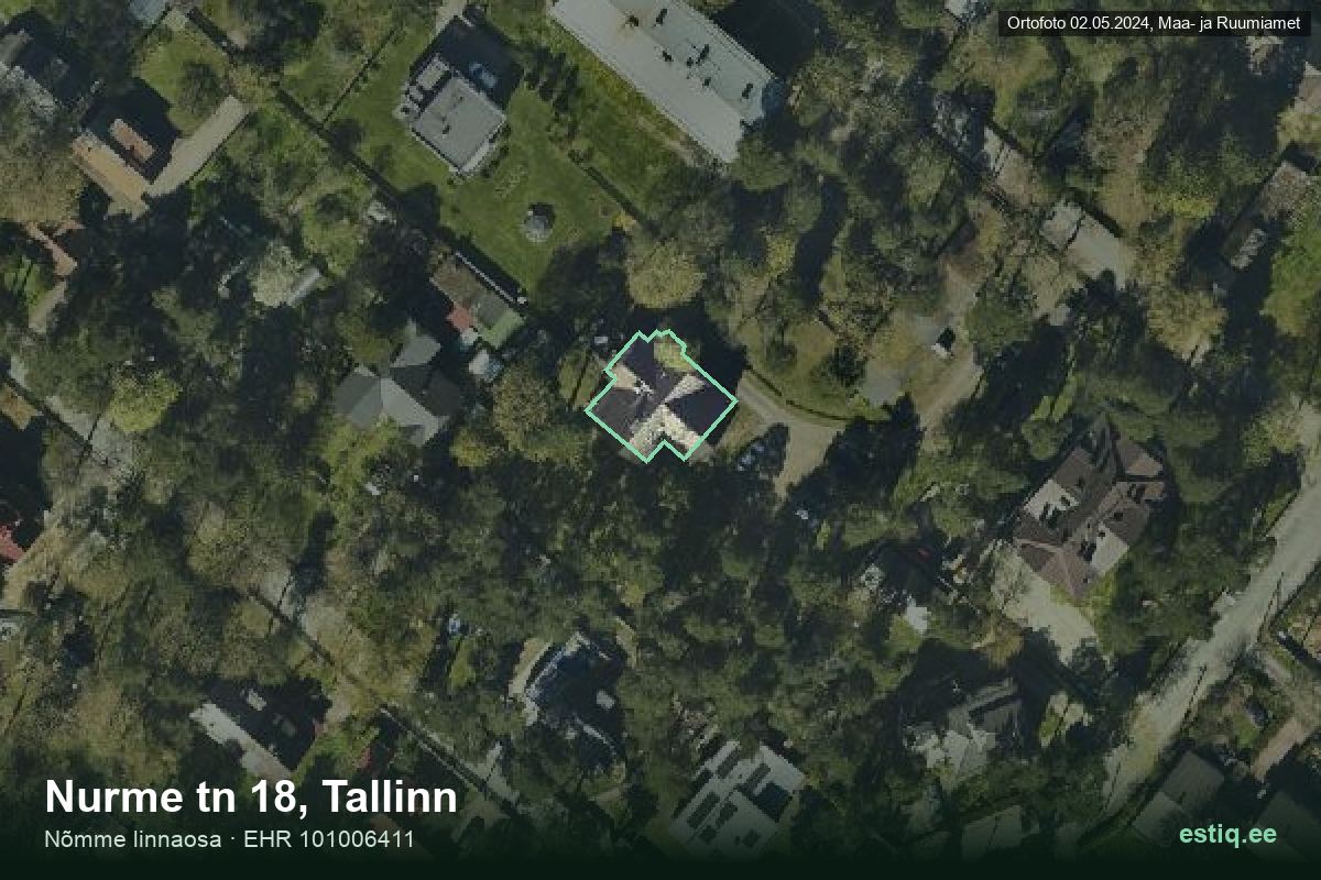 Nurme tänav 18, Tallinn – hoone aerofoto, kontuur ehitisregistri (EHR) andmetest