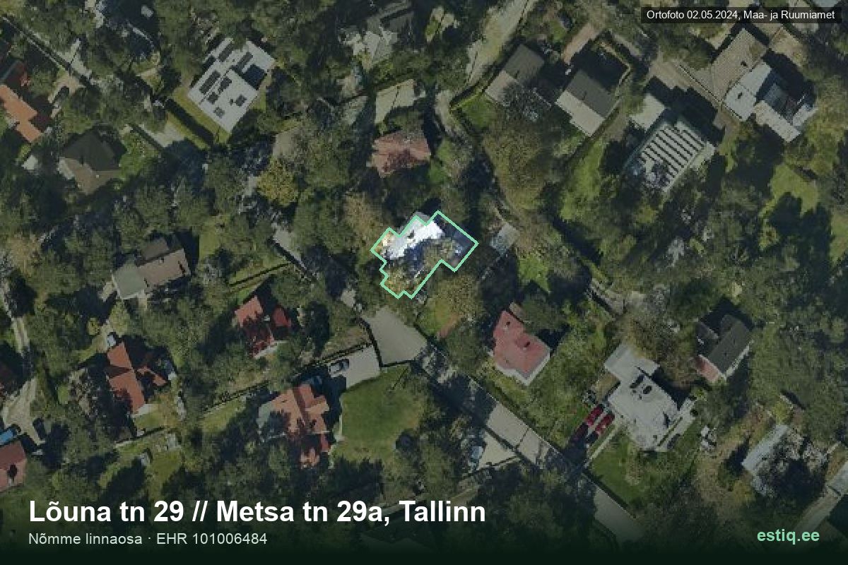 Lõuna tänav 29, Tallinn – аэрофото дома, контур по данным регистра строений (EHR)