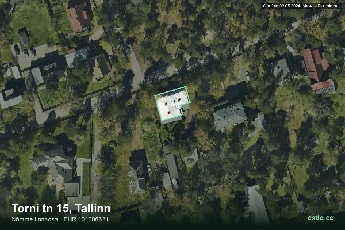 Torni tänav 15, Tallinn – аэрофото дома, контур по данным регистра строений (EHR)