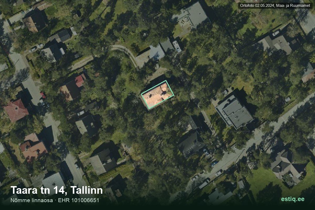 Taara tänav 14, Tallinn – hoone aerofoto, kontuur ehitisregistri (EHR) andmetest