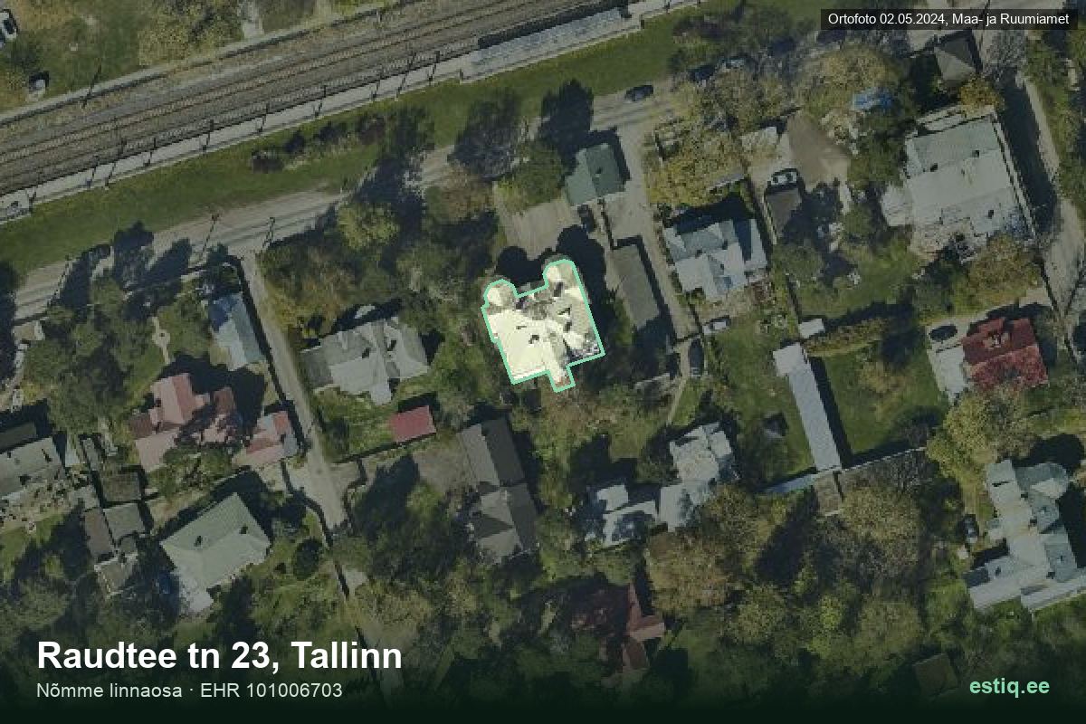 Raudtee tänav 23, Tallinn – hoone aerofoto, kontuur ehitisregistri (EHR) andmetest