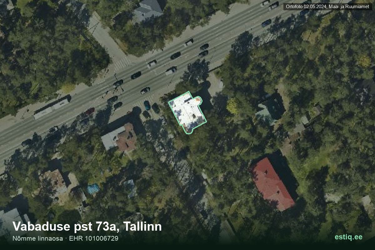 Vabaduse pst 73a, Tallinn – аэрофото дома, контур по данным регистра строений (EHR)