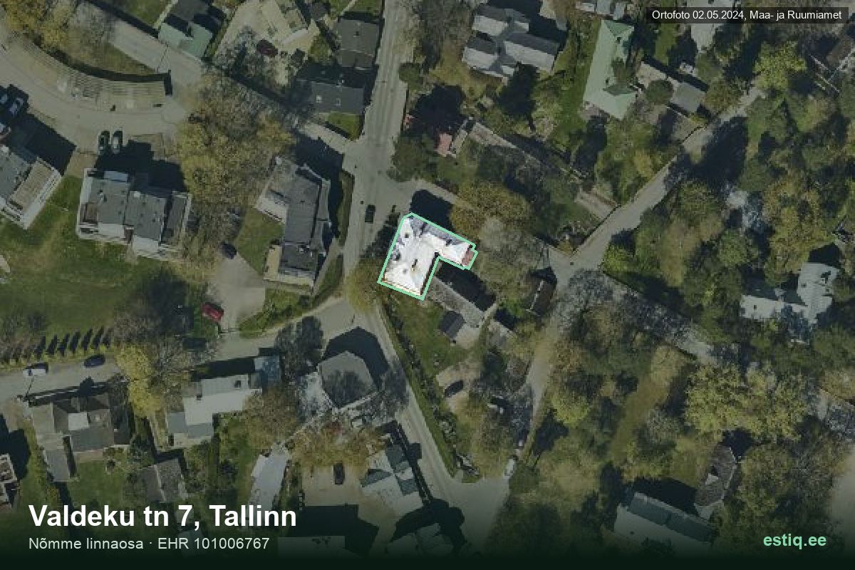 Valdeku tänav 7, Tallinn – hoone aerofoto, kontuur ehitisregistri (EHR) andmetest