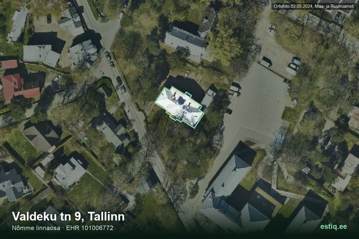 Valdeku tänav 9, Tallinn – hoone aerofoto, kontuur ehitisregistri (EHR) andmetest