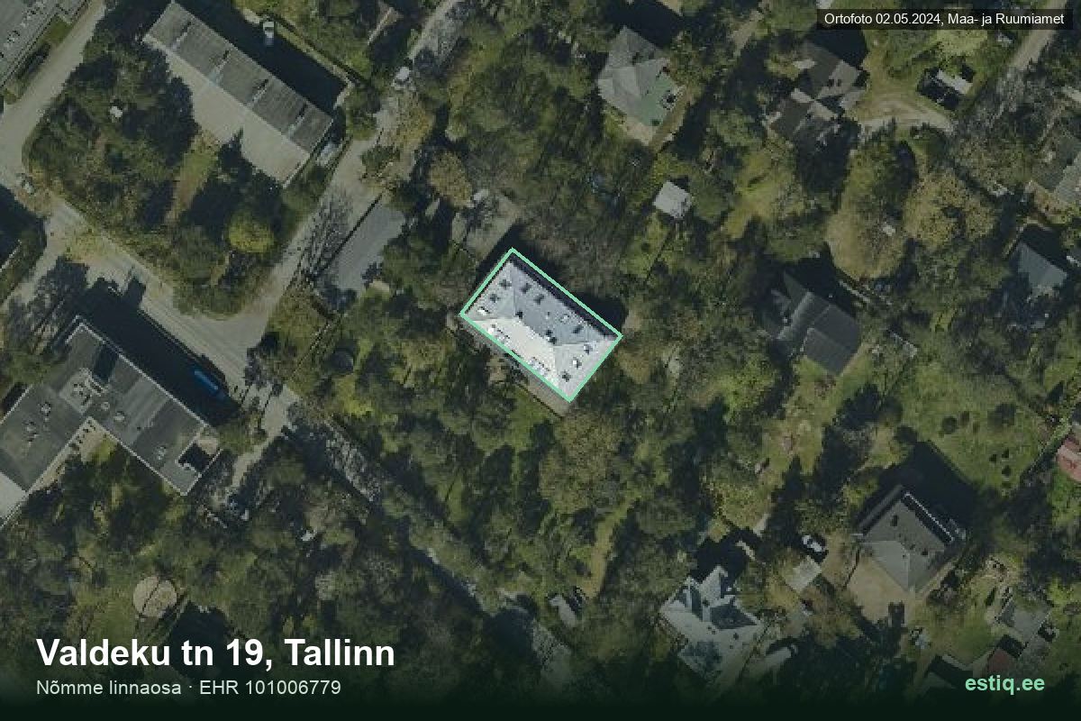 Valdeku tänav 19, Tallinn – hoone aerofoto, kontuur ehitisregistri (EHR) andmetest