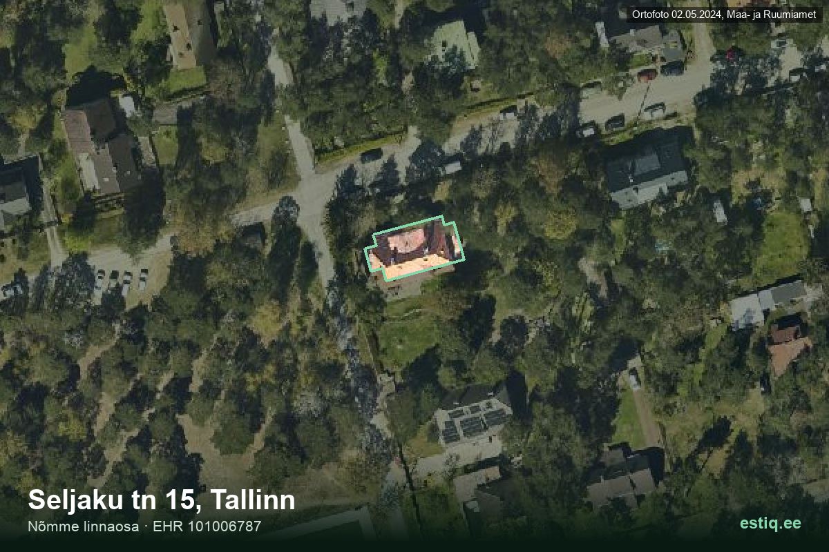 Seljaku tänav 15, Tallinn – аэрофото дома, контур по данным регистра строений (EHR)