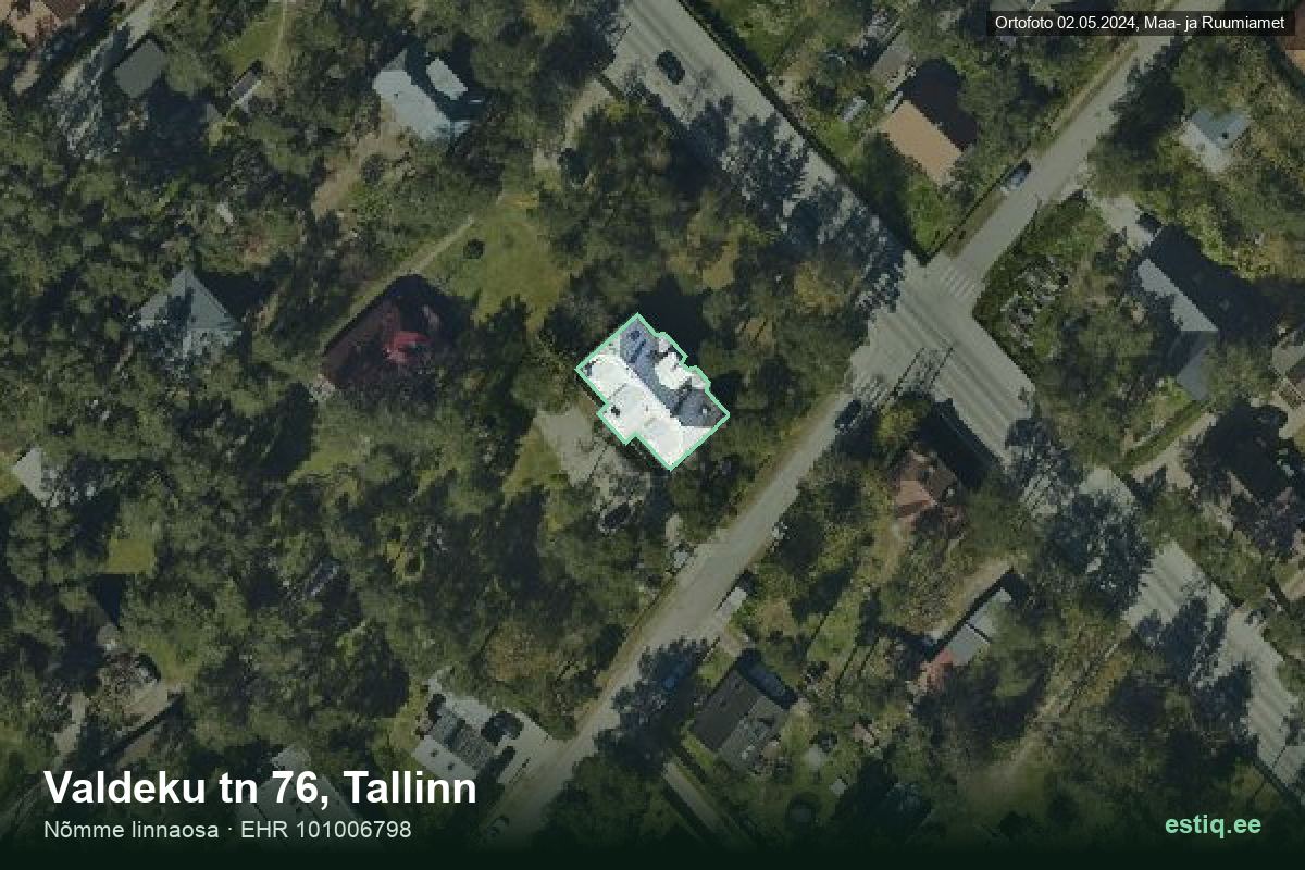 Valdeku tänav 76, Tallinn – hoone aerofoto, kontuur ehitisregistri (EHR) andmetest