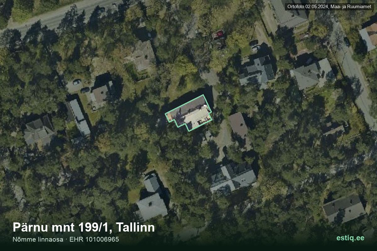 Pärnu mnt 199/1, Tallinn – hoone aerofoto, kontuur ehitisregistri (EHR) andmetest