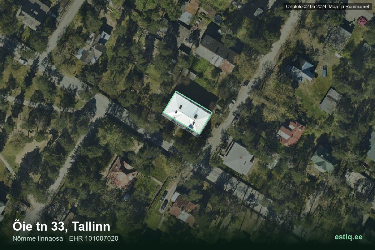 Õie tänav 33, Tallinn – аэрофото дома, контур по данным регистра строений (EHR)