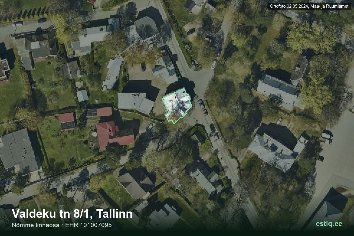 Valdeku tänav 8/1, Tallinn – hoone aerofoto, kontuur ehitisregistri (EHR) andmetest