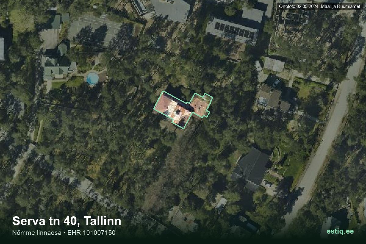Serva tänav 40, Tallinn – аэрофото дома, контур по данным регистра строений (EHR)