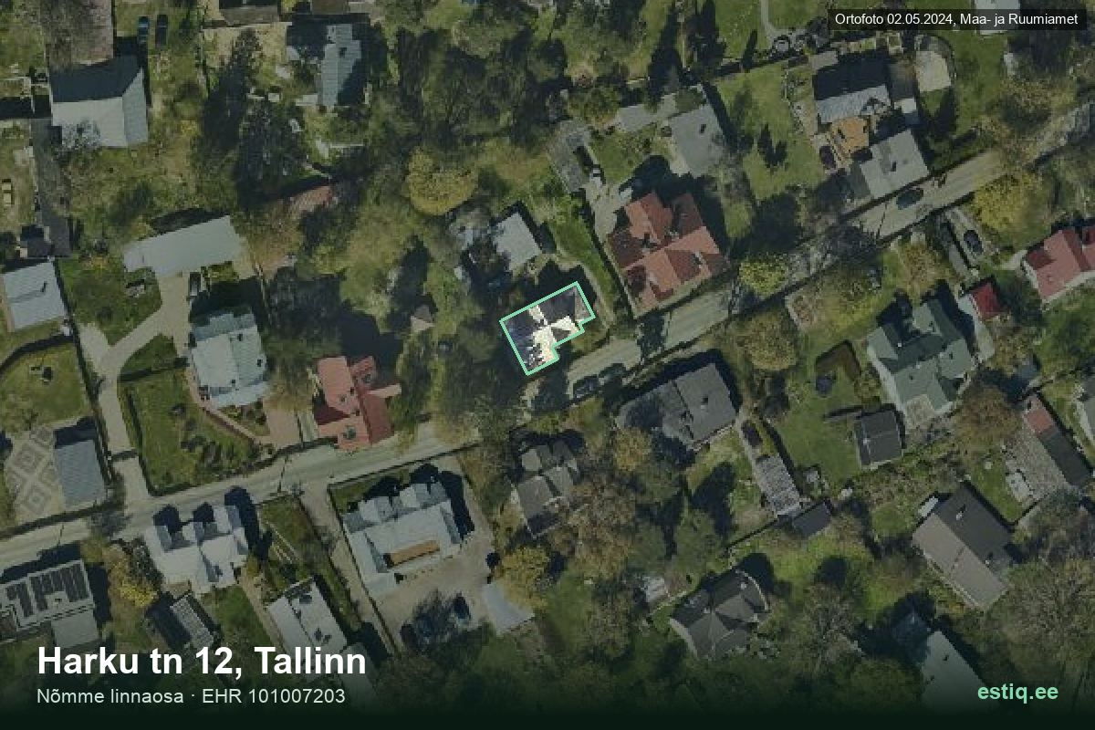 Harku tänav 12, Tallinn – аэрофото дома, контур по данным регистра строений (EHR)