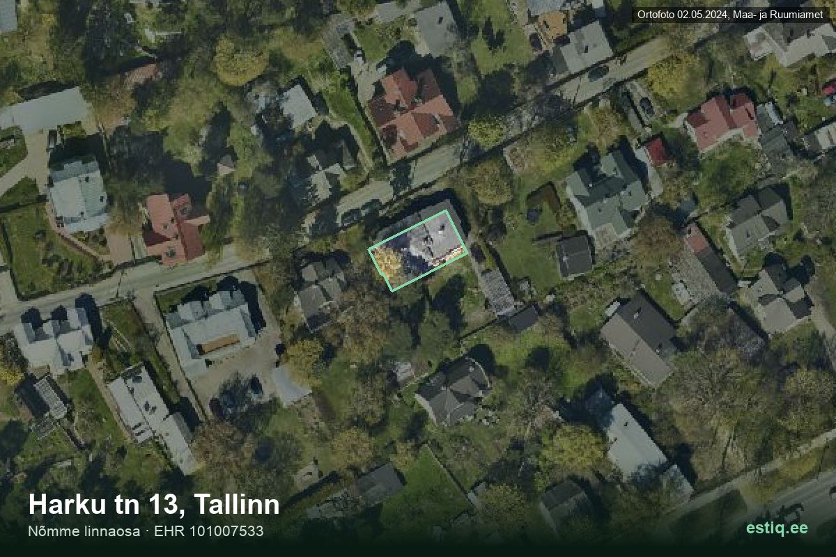 Harku tänav 13, Tallinn – hoone aerofoto, kontuur ehitisregistri (EHR) andmetest