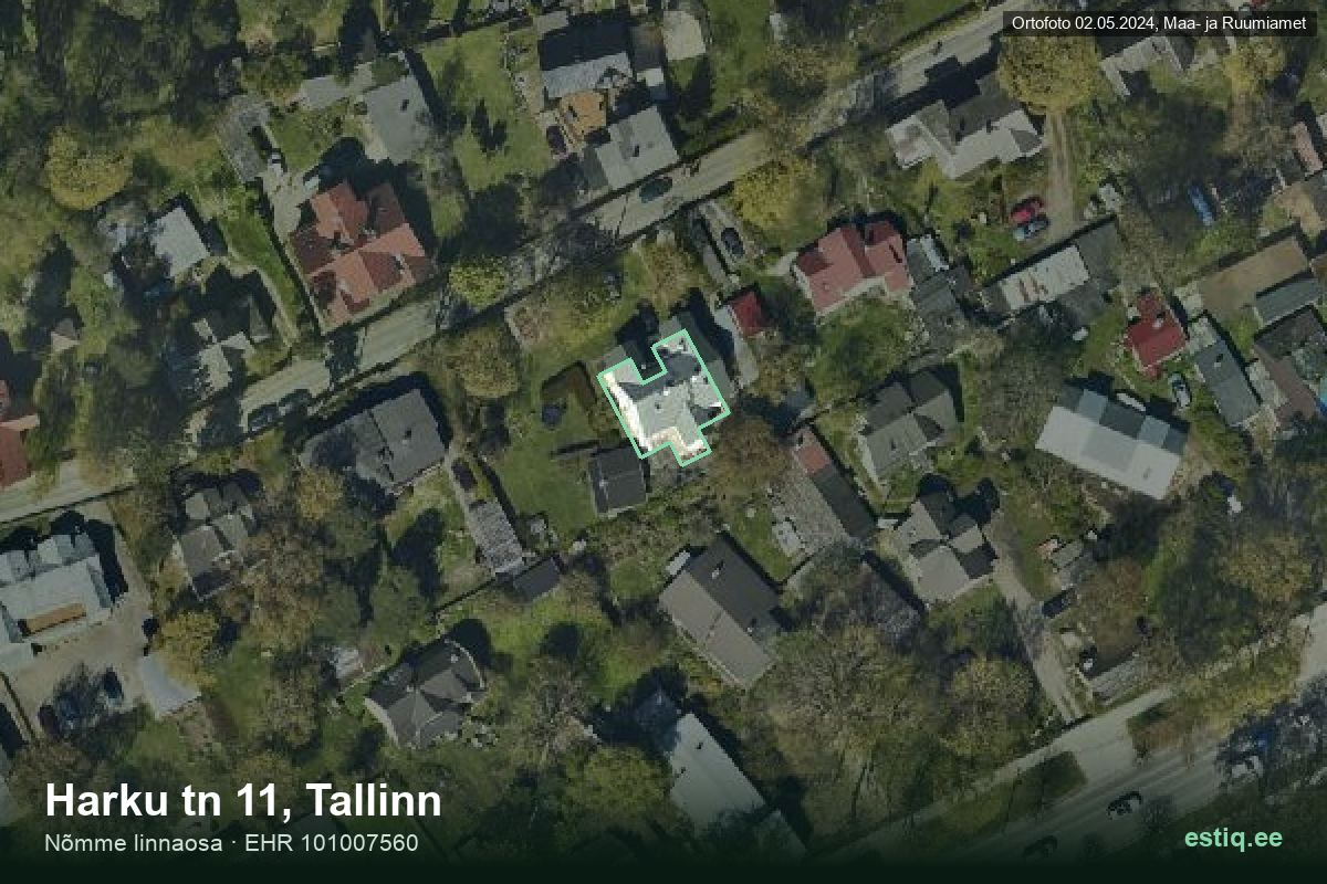 Harku tänav 11, Tallinn – аэрофото дома, контур по данным регистра строений (EHR)