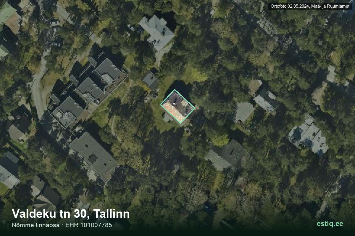 Valdeku tänav 30, Tallinn – hoone aerofoto, kontuur ehitisregistri (EHR) andmetest