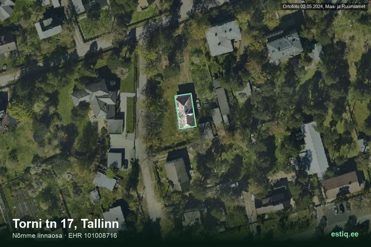 Torni tänav 17, Tallinn – аэрофото дома, контур по данным регистра строений (EHR)