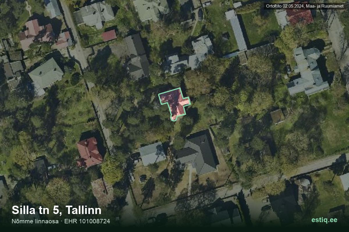 Silla tänav 5, Tallinn – аэрофото дома, контур по данным регистра строений (EHR)